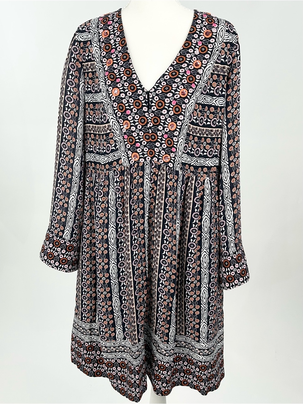 Anthropologie Maeve Naomi Embroidered Beaded Tunic Dress M Boho Floral